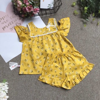 Bộ hoa thô bé gái tay trễ ngực ren size 4 -8